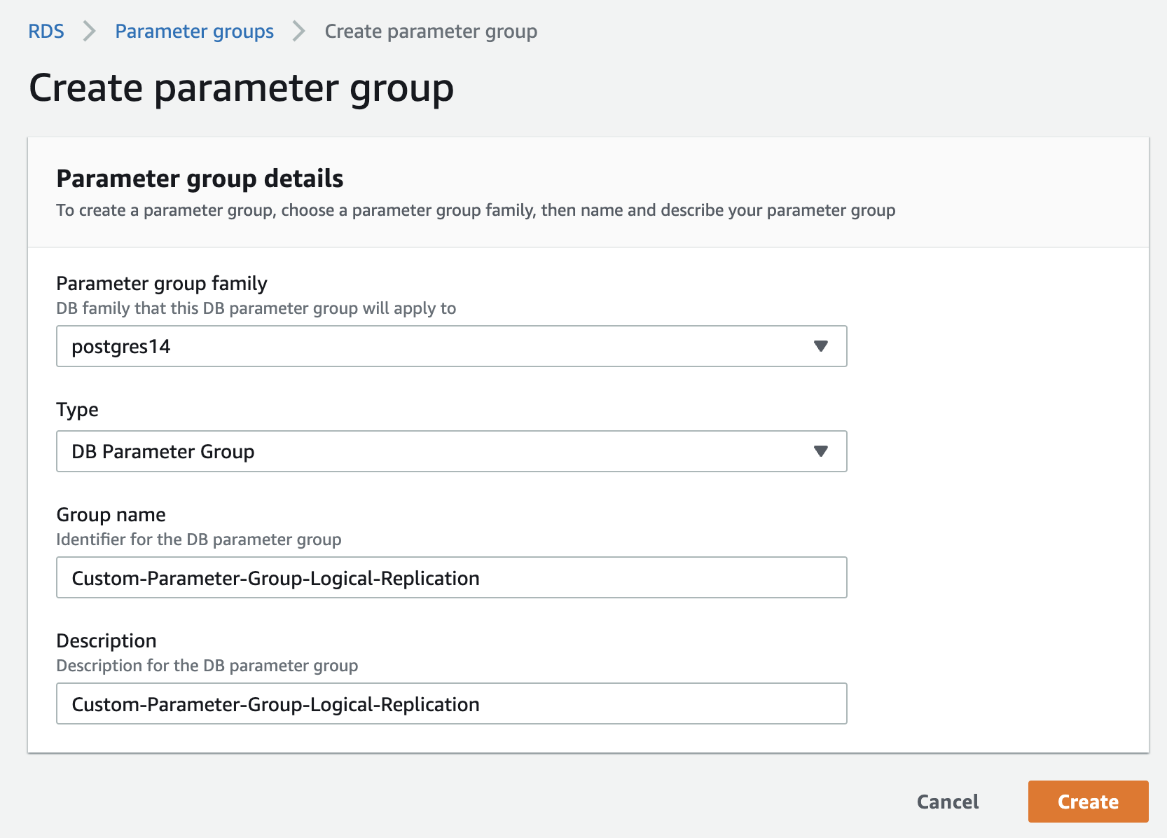 Custom Parameter Group
