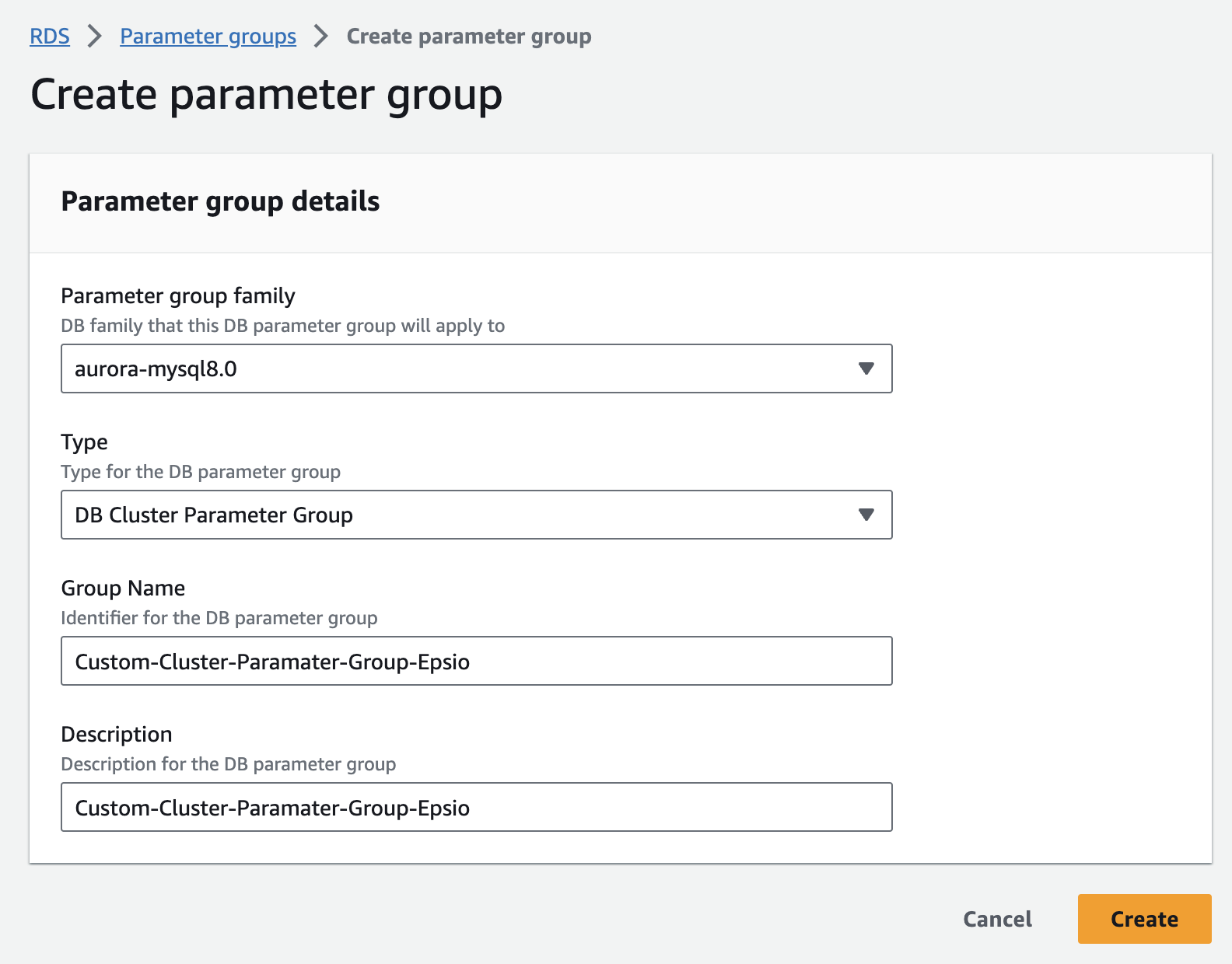Custom Parameter Group